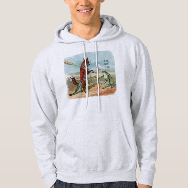 Fox Frog Fishing Antike Illustration Hoodie (Vorderseite)