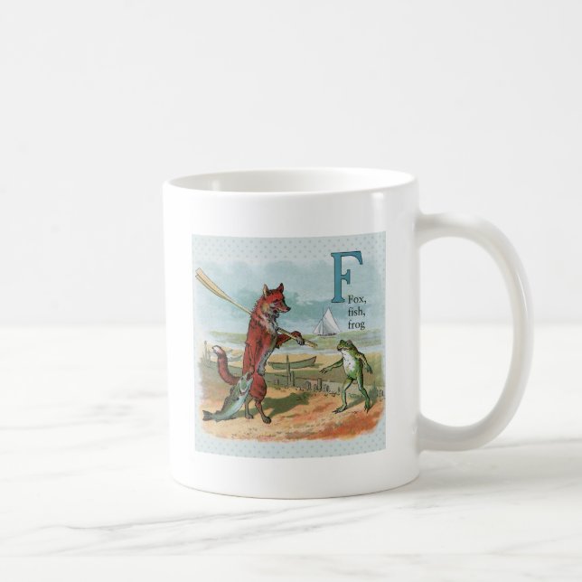 Fox Frog Fishing Antike Illustration Kaffeetasse (Rechts)