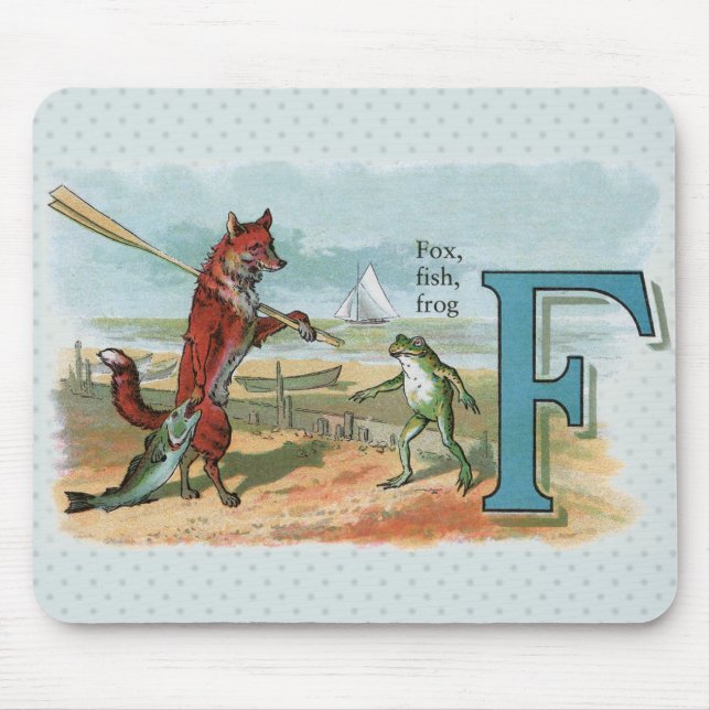 Fox Frog Fishing Antike Illustration Mousepad (Vorne)