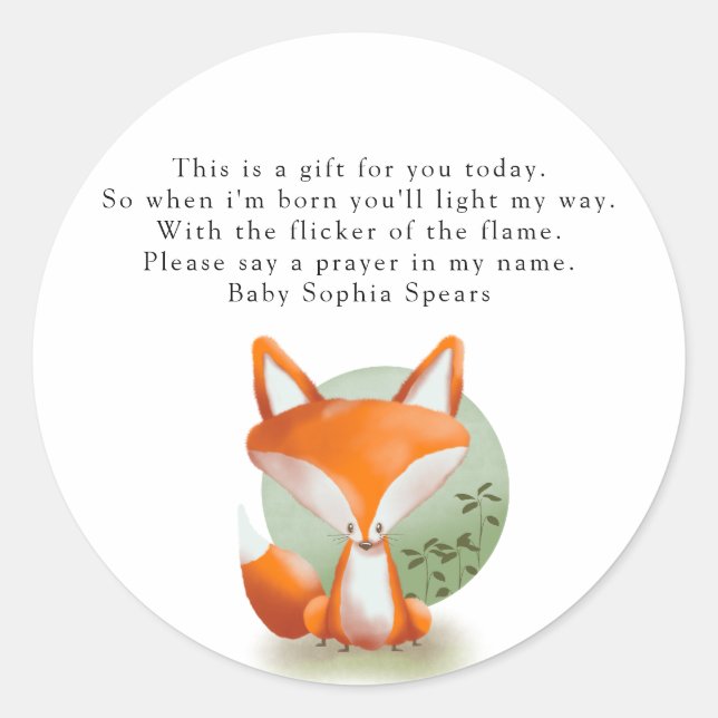 Fox - Gebetskandle Runder Aufkleber (Vorderseite)
