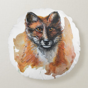Fox - Geisttier, Totem-Wasserfarbe Joga Guide A Rundes Kissen