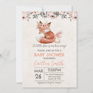 Fox Girl Baby Dusche Woodland Rustikale Einladung