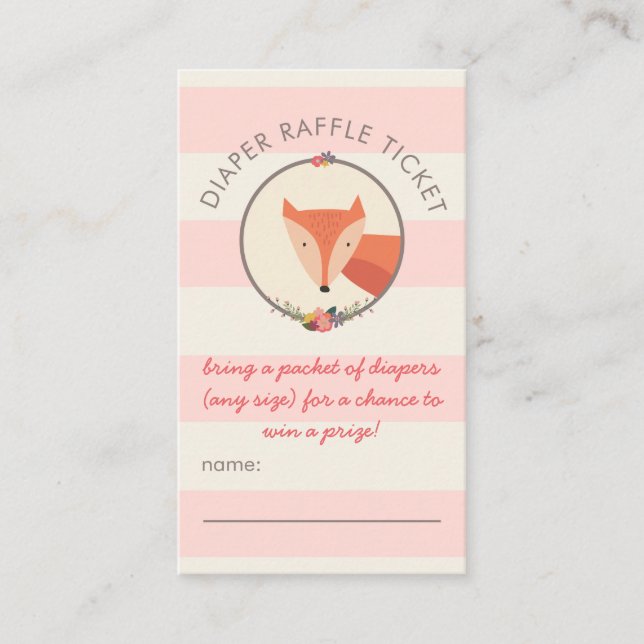 Fox Girl Baby Showspiele Windeln Raffle Ticket Begleitkarte (Vorderseite)
