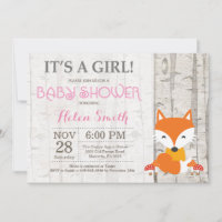 Fox Girl Babydusche Einladung rustikales Holz
