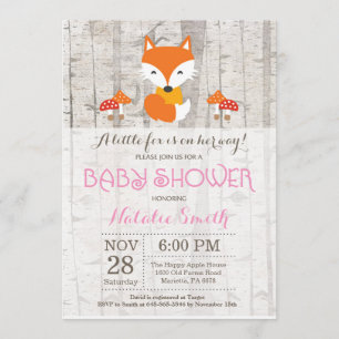 Fox Girl Babydusche Einladung Rustikales Holz
