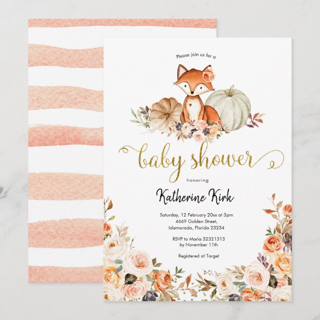Fox Girl Fall Baby Shower Einladung (Vorne/Hinten)