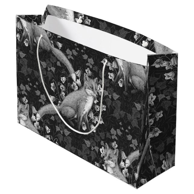 Fox, Glockenblumen und Efeu, einfarbig, silberne W Große Geschenktüte (Rückseite Schrägansicht)
