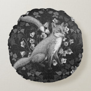 Fox, Glockenblumen und Efeu, einfarbig, silberne W Rundes Kissen