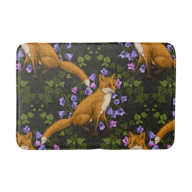 Fox, Glockenblumen und Efeu, grün, orange und viol Badematte (Vorderseite)