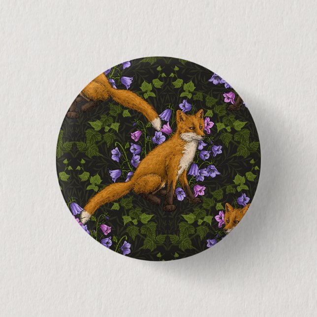 Fox, Glockenblumen und Efeu, grün, orange und viol Button (Vorderseite)