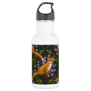 Fox, Glockenblumen und Efeu, grün, orange und viol Edelstahlflasche