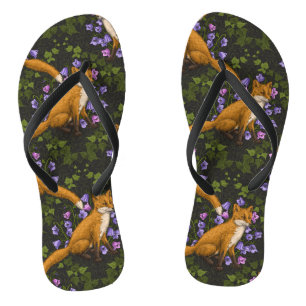 Fox, Glockenblumen und Efeu, grün, orange und viol Flip Flops