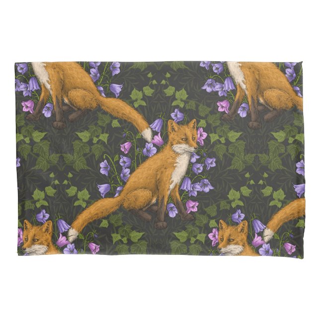 Fox, Glockenblumen und Efeu, grün, orange und viol Kissenbezug (Vorderseite-Links)