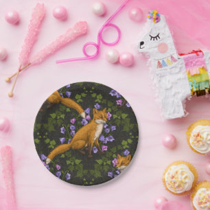 Fox, Glockenblumen und Efeu, grün, orange und viol Pappteller