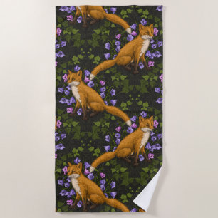 Fox, Glockenblumen und Efeu, grün, orange und viol Strandtuch
