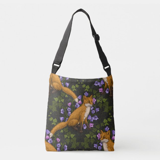 Fox, Glockenblumen und Efeu, grün, orange und viol Tragetaschen Mit Langen Trägern (Vorderseite)