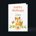 Fox Happy Birthday Card Karte<br><div class="desc">Fall Fox mit Blumenmotiven. Anpassbarer Name und Insider-Text. Kunstwerk von Valarie Wade.</div>
