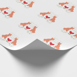 Fox & Heart Vine Print Wrapping Paper - White Geschenkpapier