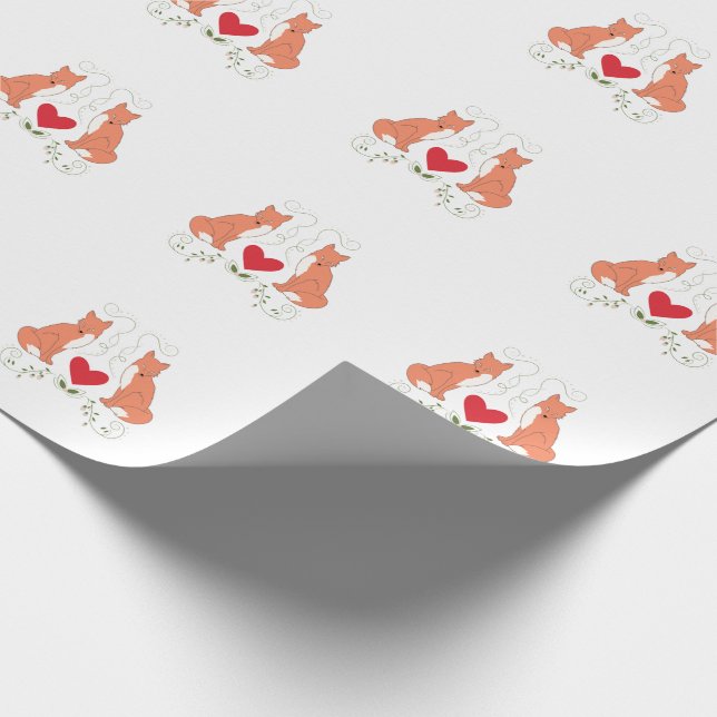 Fox & Heart Vine Print Wrapping Paper - White Geschenkpapier (Ecke)
