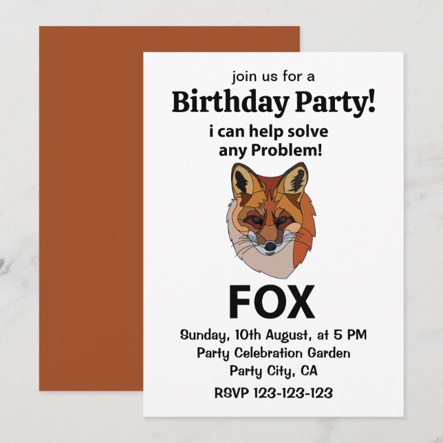 Fox ich kann helfen, jedes Problem Funny Fox zu lö Einladung (Vorne/Hinten)