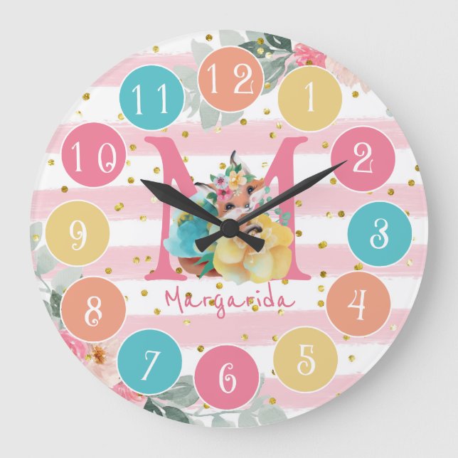 Fox Illustration Mother To Be Of A Baby Girl Große Wanduhr (Vorderseite)