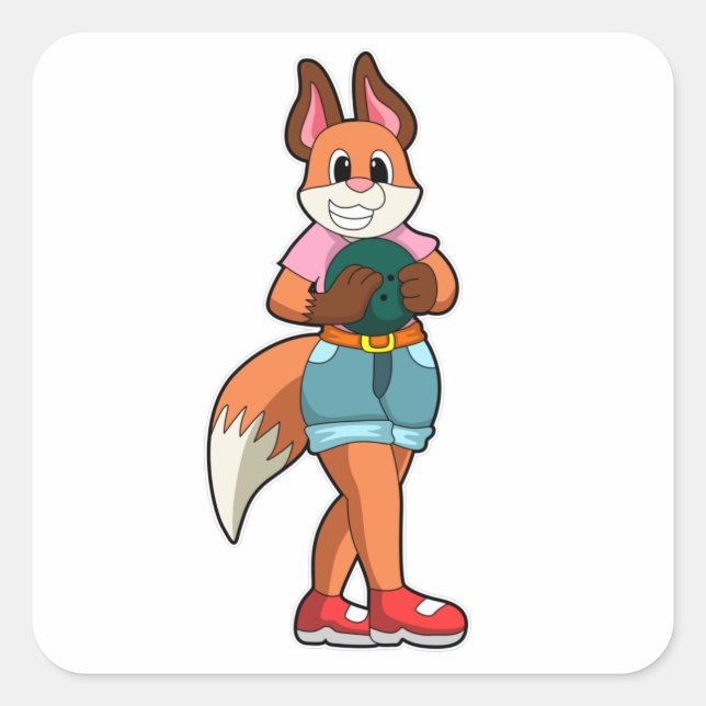 Fox im Bowling mit Bowlingball Quadratischer Aufkleber (Vorderseite)
