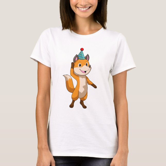 Fox im Party mit Party Hut T-Shirt (Vorderseite)