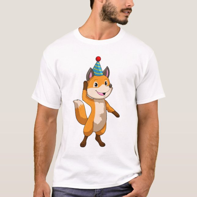 Fox im Party mit Party Hut T-Shirt (Vorderseite)