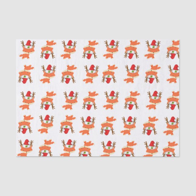 Fox im Ren-Weihnachtsmannmütze-Muster-ersten Seidenpapier (Vorderseite)