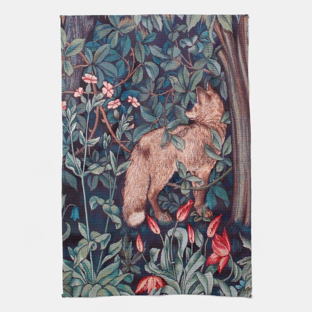 Fox im Wald, William Morris Geschirrtuch (Vertikal)