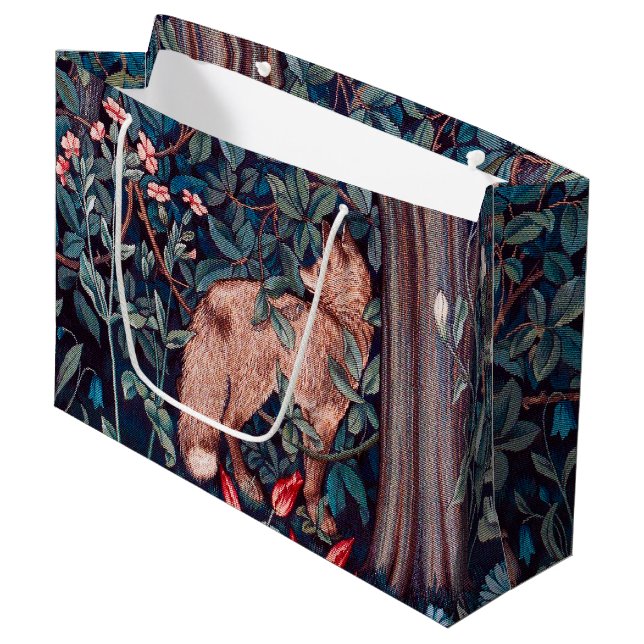 Fox im Wald, William Morris große Geschenktasche Geschenktüte (Vorderseite Schrägansicht)