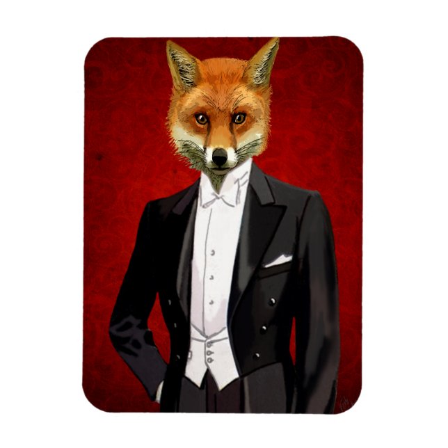 Fox in Abend Anzug, Portrait Magnet (Vertikal)