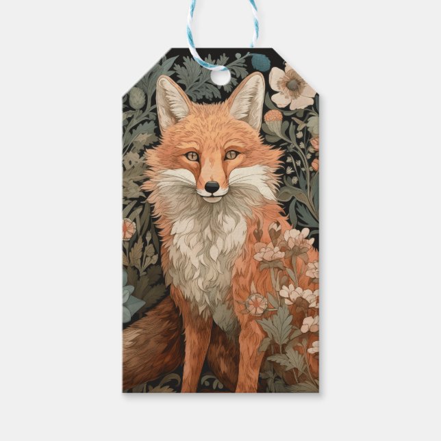 Fox in Autumn Garden William Morris Style Geschenkanhänger (Vorderseite)