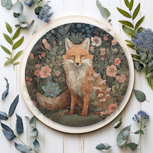 Fox in Autumn Garden William Morris Style Pappteller