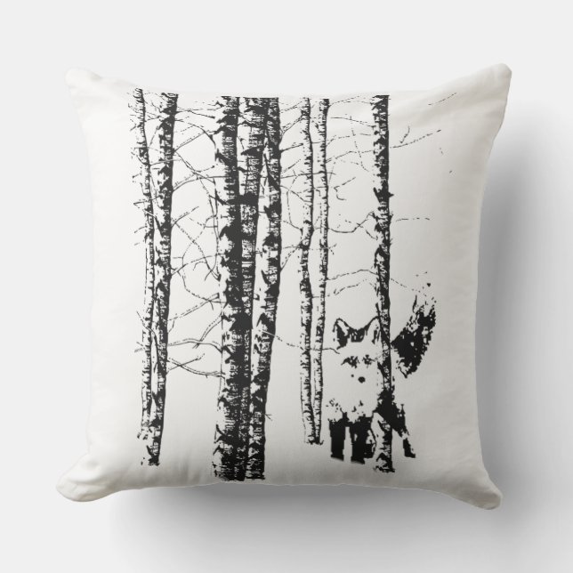 Fox in Birch Forest Modern Animal Art Kissen Für Draußen (Vorderseite)