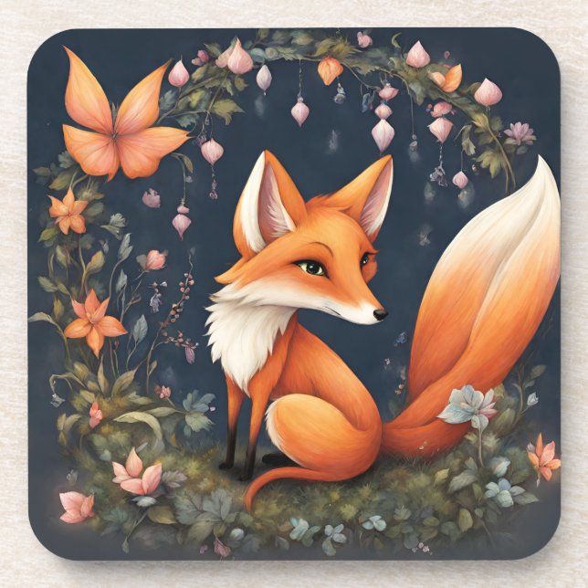 Fox in Bloom Getränkeuntersetzer (Vorderseite)