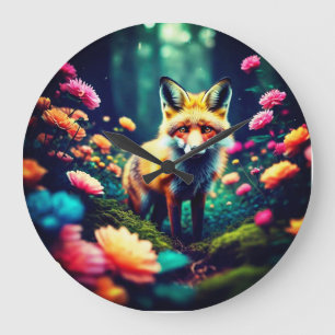 "Fox in Bloom" Große Wanduhr