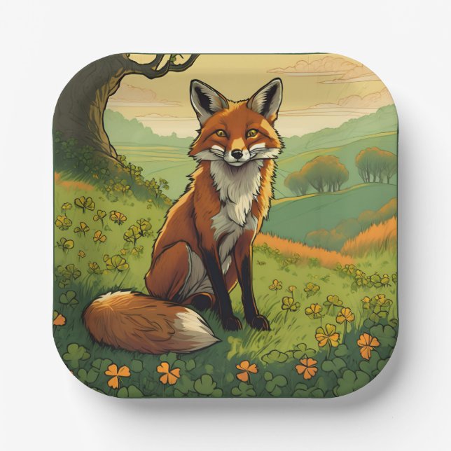 Fox in den Kleeblättern Pappteller (Vorderseite)