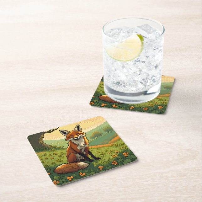 Fox in den Kleeblättern Rechteckiger Pappuntersetzer (Vor Ort)