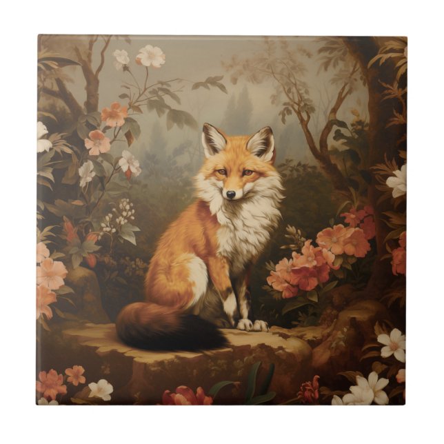 Fox in der Waldlaune Viktorianisch Fliese (Vorderseite)