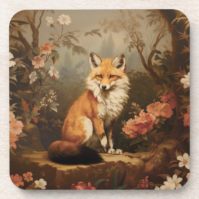 Fox in der Waldlaune Viktorianisch Getränkeuntersetzer (Vorderseite)