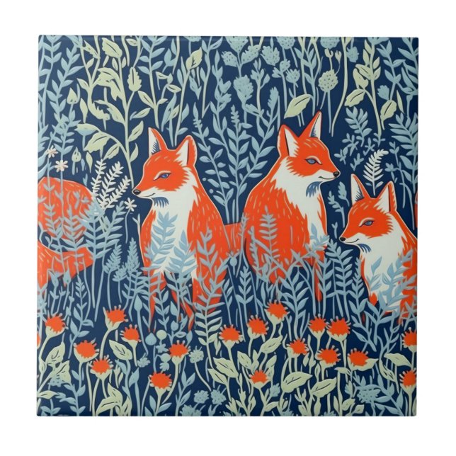 Fox in der Wiese-Keramik Fliese (Vorderseite)