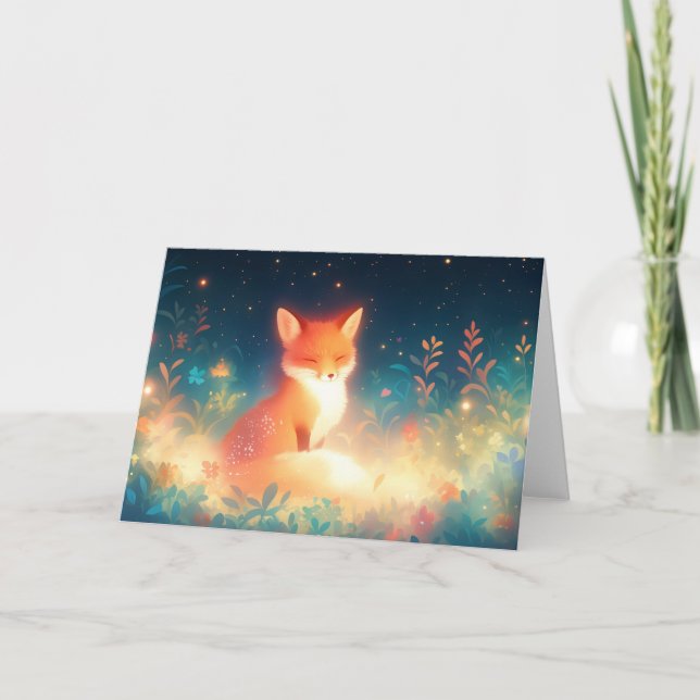 Fox in einem Feld der Nachtblüten Karte (Vorderseite)