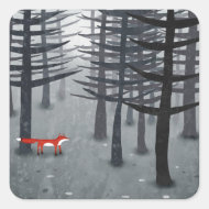 Fox in einer Waldmalerei Quadratischer Aufkleber