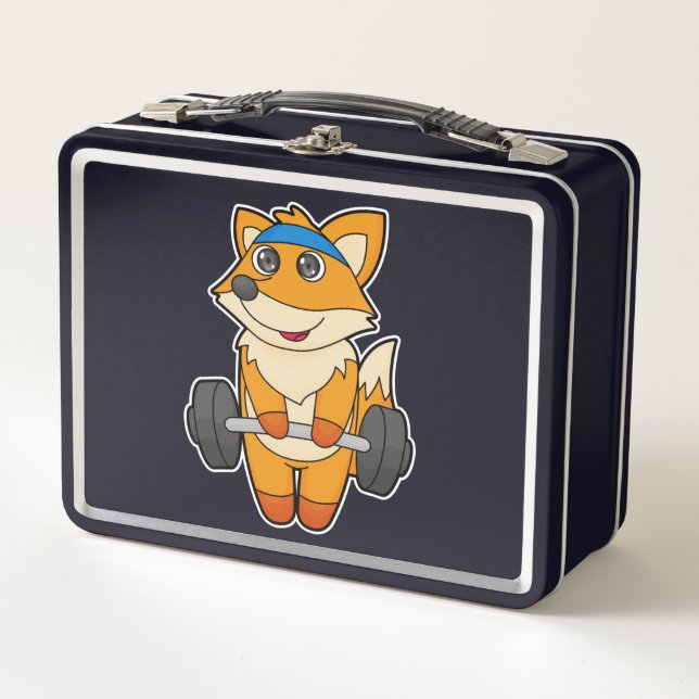 Fox in Fitness mit Barbell Metall Brotdose (Vorderseite)
