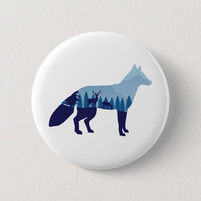 Fox in Mountain Forest T - Shirt Trucker Hat Button (Vorderseite)
