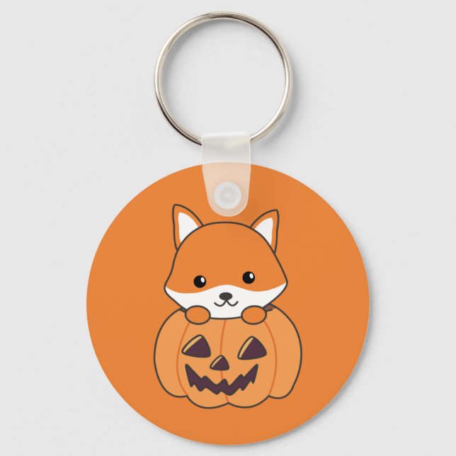 Fox in Pumpkin Sweet Foxes Happy Halloween Keychai Schlüsselanhänger (Vorderseite)