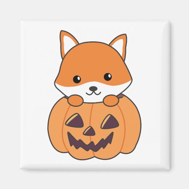 Fox in Pumpkin Sweet Foxes Happy Halloween Magnet (Vorne)