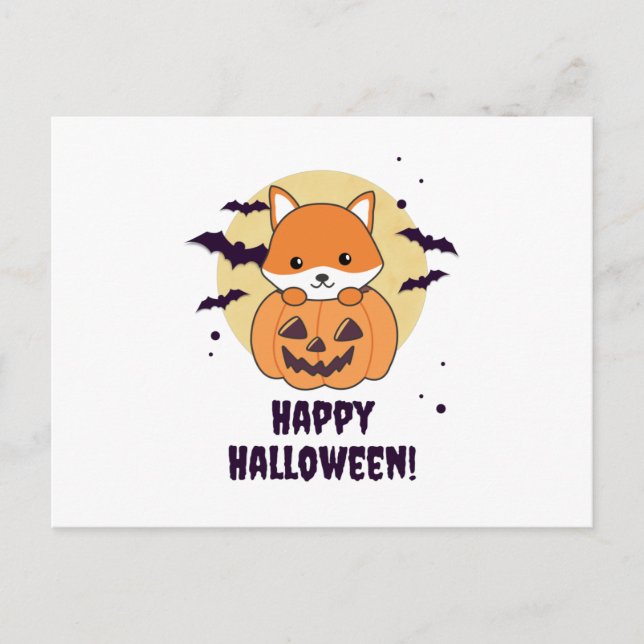 Fox in Pumpkin Sweet Foxes Happy Halloween Postkarte (Vorderseite)