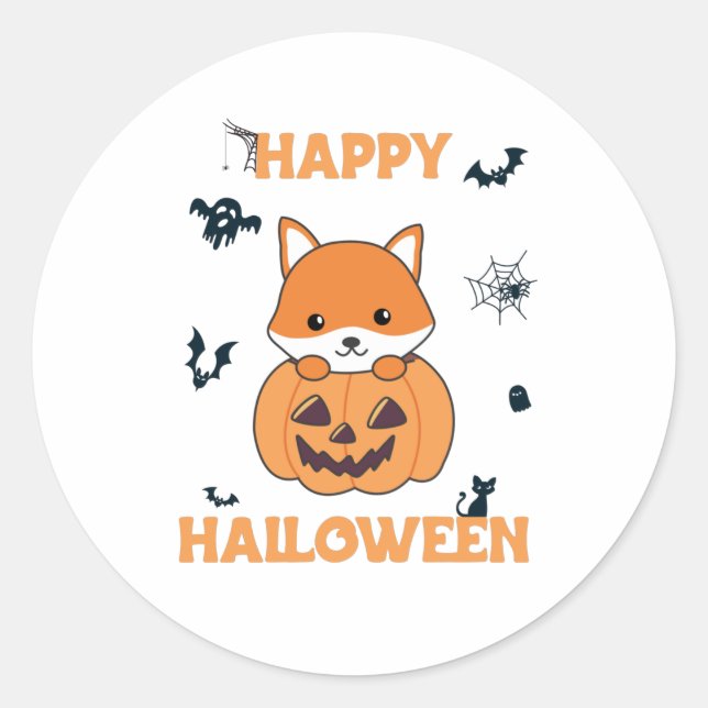 Fox in Pumpkin Sweet Foxes Happy Halloween Runder Aufkleber (Vorderseite)